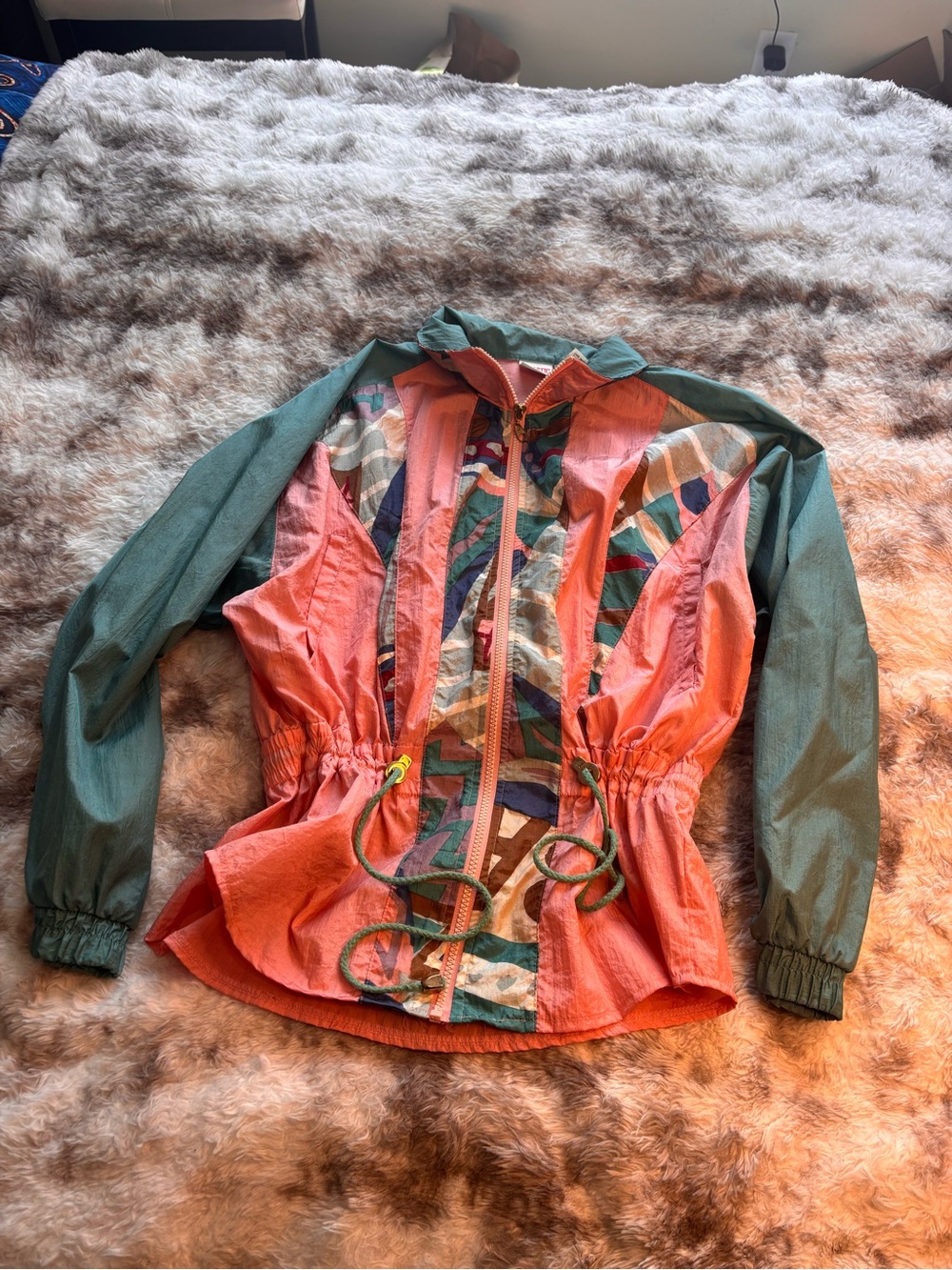 Vintage 90s Athletic Works pink and green Colorblock Bomber Jacket